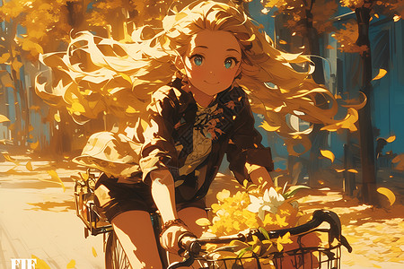 单车小王子骑单车的女子插画