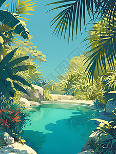 翠绿热带水岸背景图片