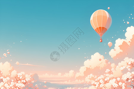 桃花上空的热气球之旅高清图片