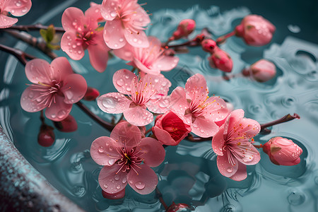 粉色漂浮花瓣水面漂浮的花朵背景