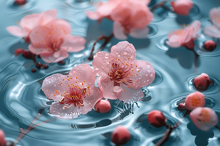 粉色漂浮花瓣水面的花朵背景