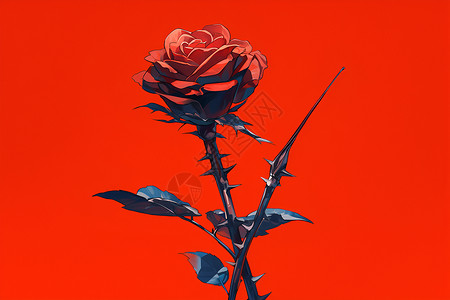带刺的玫瑰艳红的带刺玫瑰插画