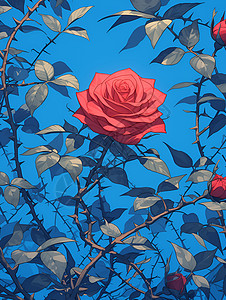 整齐的红玫瑰绽放的红玫瑰插画