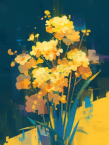 黄色的花盆一束黄色的花朵插画