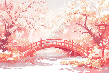 高铁桥梁桃花桥上的美景插画