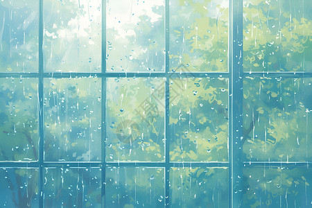坐在窗户上窗户上结满雨滴插画