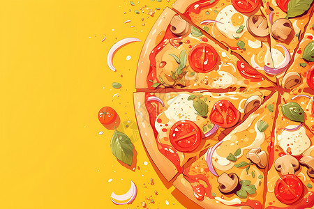 美味披萨展板材料丰富的披萨插画