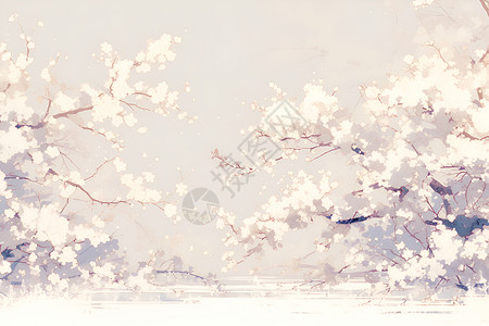 桃花盛开的宁静景观背景图片