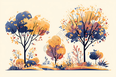 秋日树木绘画背景图片