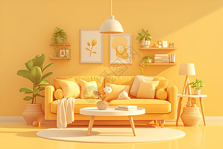 家具插画黄色的沙发插画