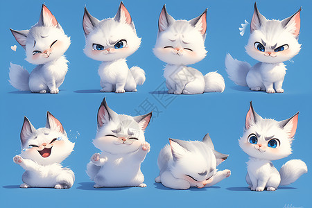 宠物合集可爱白猫表情合集插画