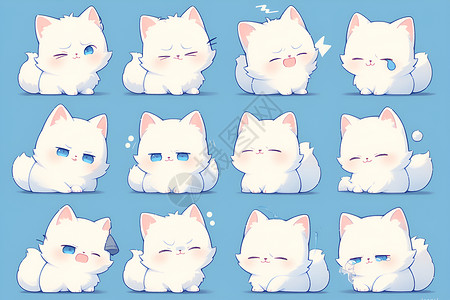 可爱卡通表情包天真可爱的白猫插画插画