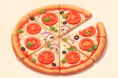 鸡肉披萨美味的蔬菜披萨插画