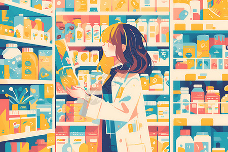 超市中的选择商品的女孩背景图片
