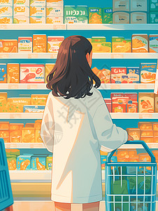 女孩在超市里逛街背景图片