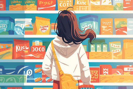 女子在超市挑选商品背景图片