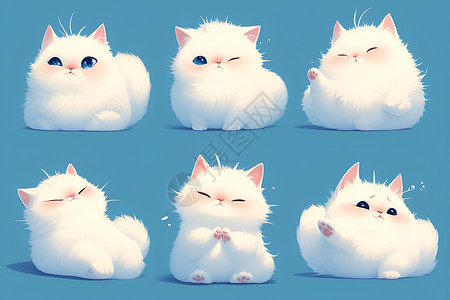 宠物合集愉快的白猫表情合集插画