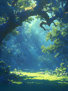 阳光下的大树阳光下的森林插画