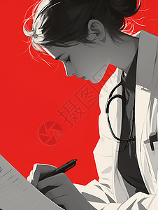 白大褂女工作的女性医生插画