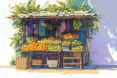 水果摊上的水果插画