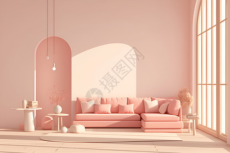 粉色家居粉色的空间设计插画