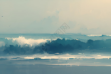 绘画的大海风景油画高清图片