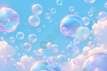 喷洒气泡色彩绽放的奇幻泡泡世界插画