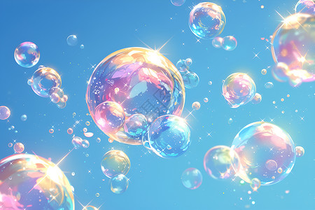 气泡背景天空中的彩色气泡插画