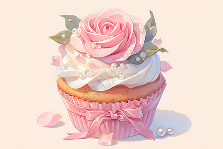 珍珠素材精美玫瑰珍珠蛋糕插画