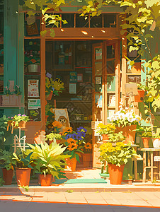 鲜花店里的花盆背景图片