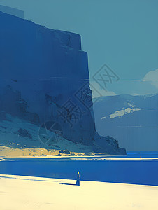 日照海滨孤独的身影插画