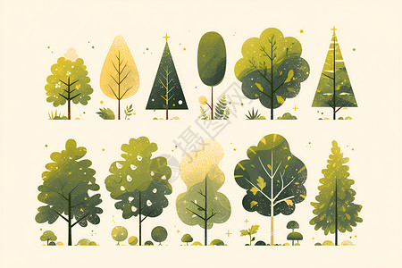 形状矢量图童话世界中的森林插画