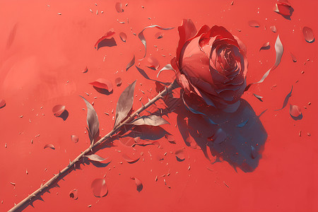 特细带刺的红玫瑰插画