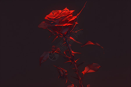 一朵红玫瑰尖刺红荆棘高清图片