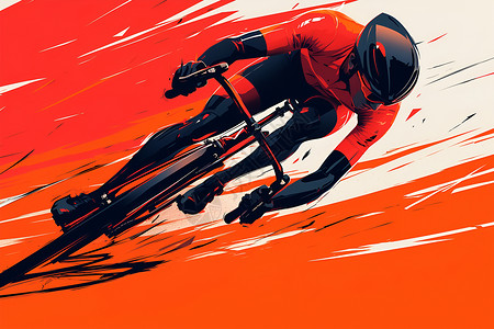 红黑搭配红黑线条之间的骑车手插画