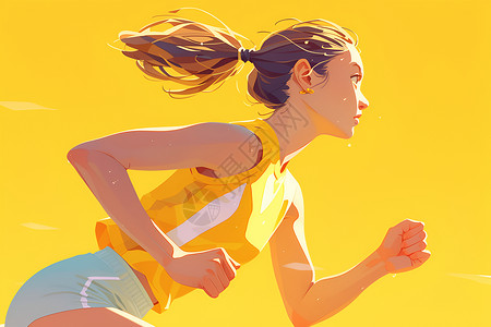 健身女阳光下奔跑的女运动员插画