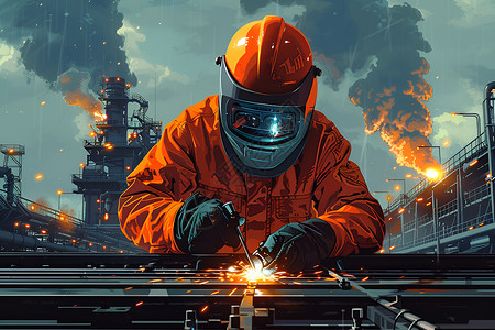 生产线工人焊接金属的工人插画