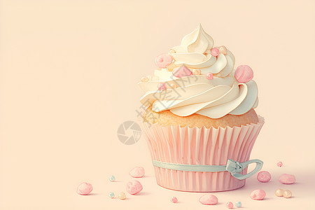 杯子蛋糕上的粉色糖珠插画