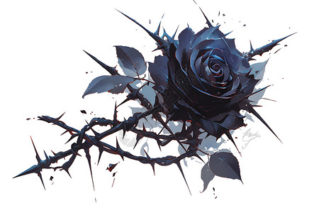 黑玫瑰与铁丝缠绕高清图片