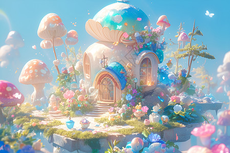 奇幻花园奇幻的蘑菇小屋插画