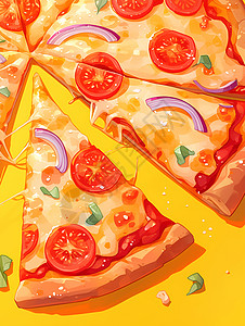 美味披萨主图鲜艳多彩的披萨插画