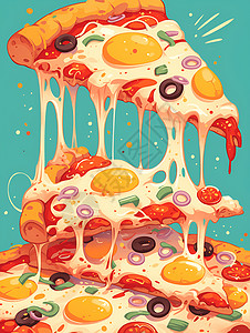拉丝贴图芝士拉丝的披萨插画