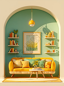 晒家具绿色的墙壁插画