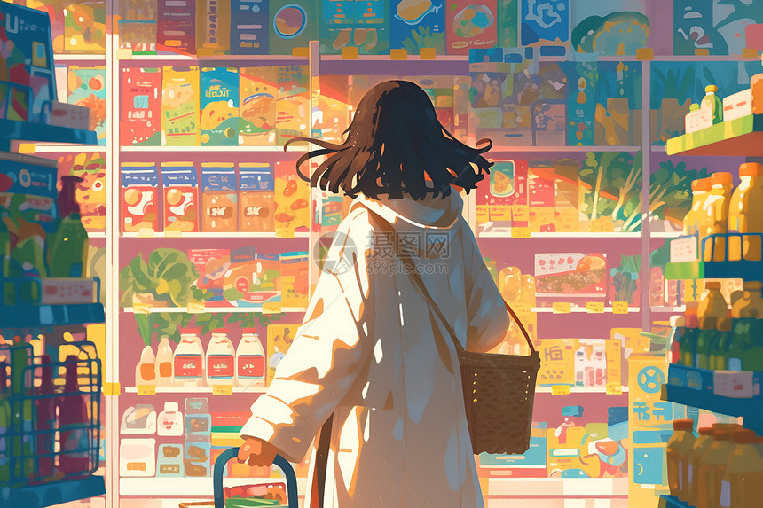 女孩在超市购物图片