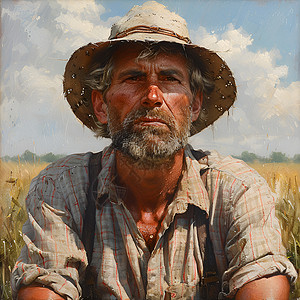 农夫与麦田背景图片
