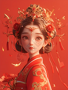 红裙少女唯美插画高清图片