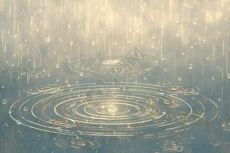 圆形水滴水草雨滴落在水坑中形成圆形插画