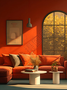质感桌子舒适客厅的沙发套装插画