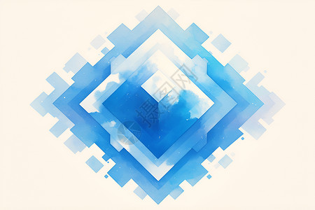 简约正方形蓝色的水彩立方体插画