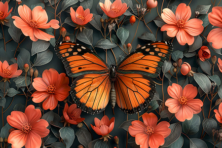 花朵上蝴蝶蝴蝶落在缤纷的花朵上插画